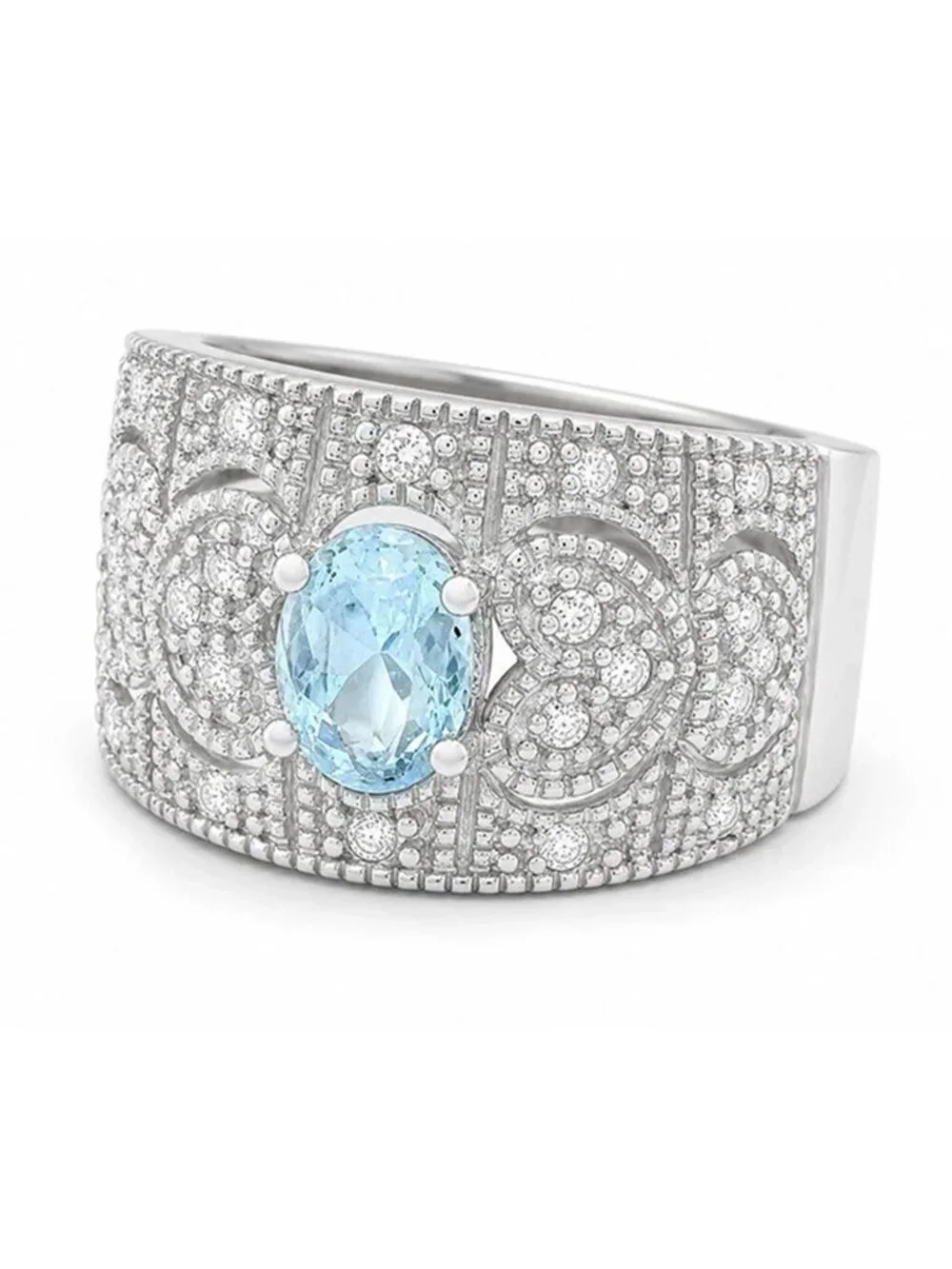 Created 1.60 Cts Blue Topaz & White Sapphire Ring .925 Sterling Silver